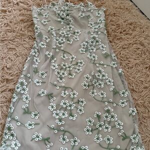 mini green & white floral embroidered dress